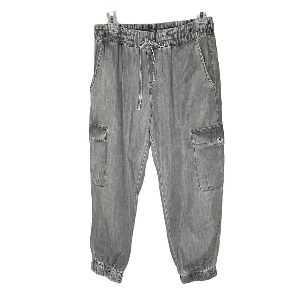 Dress Forum Women's Grey Cropped Cargo Drawstring Jogger Pants Size L
